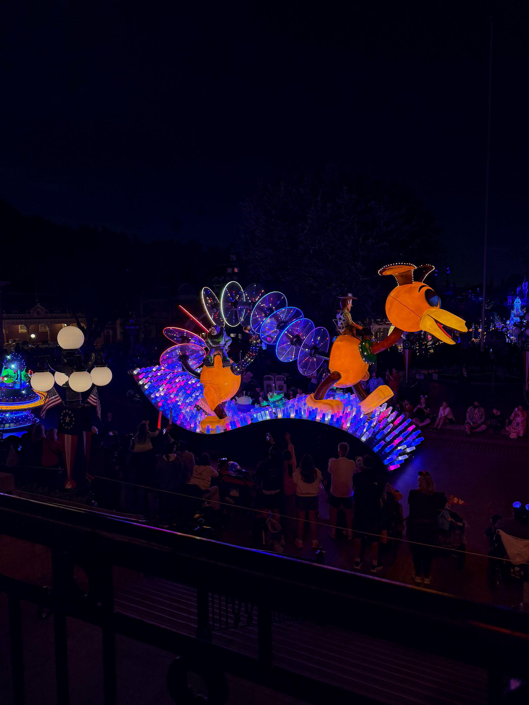 Paint the Night parade float at Disneyland at night
