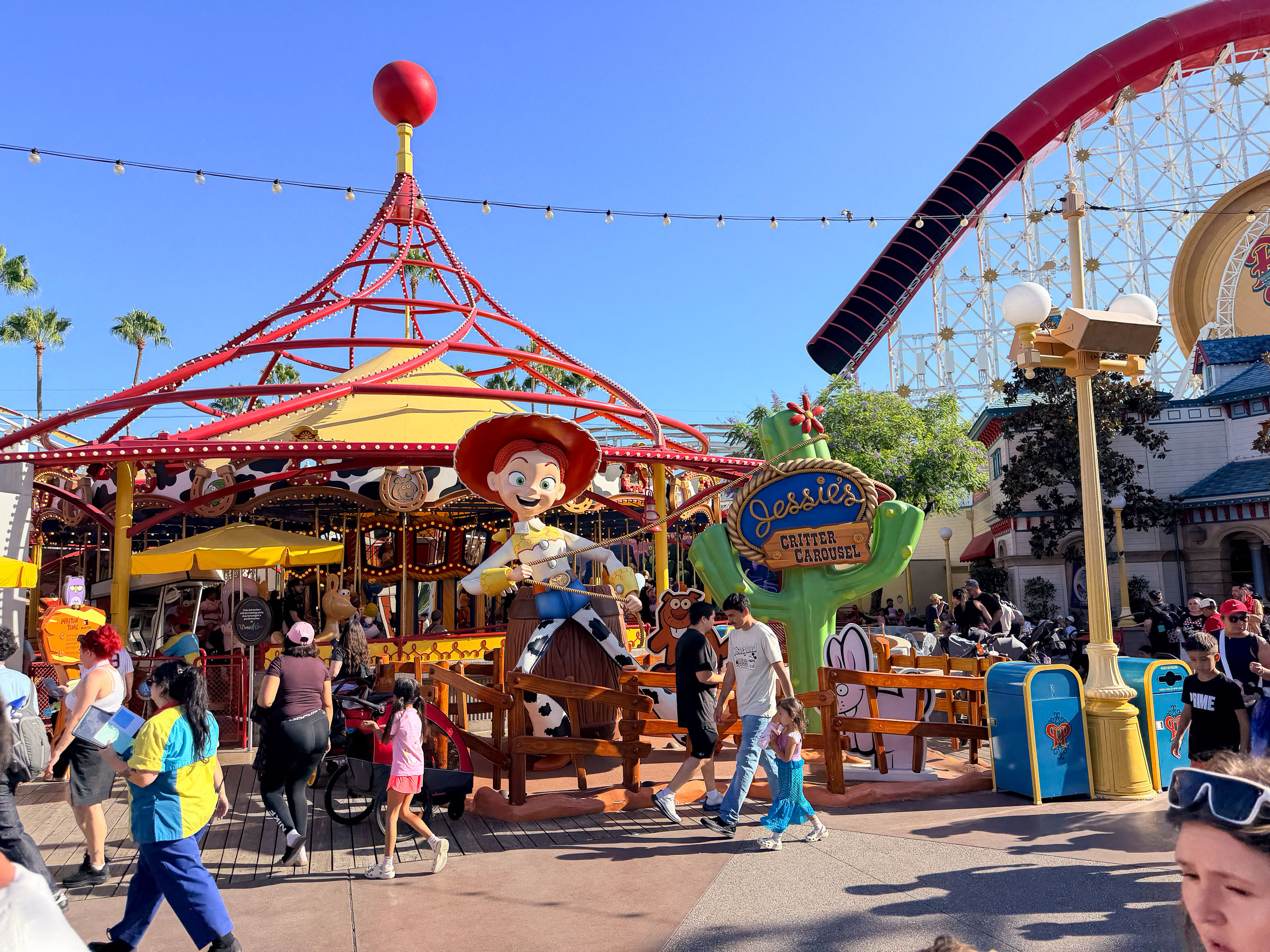Jessie's Critter Carousel and the Incredicoaster on Pixar Pier at Disney California Adventure