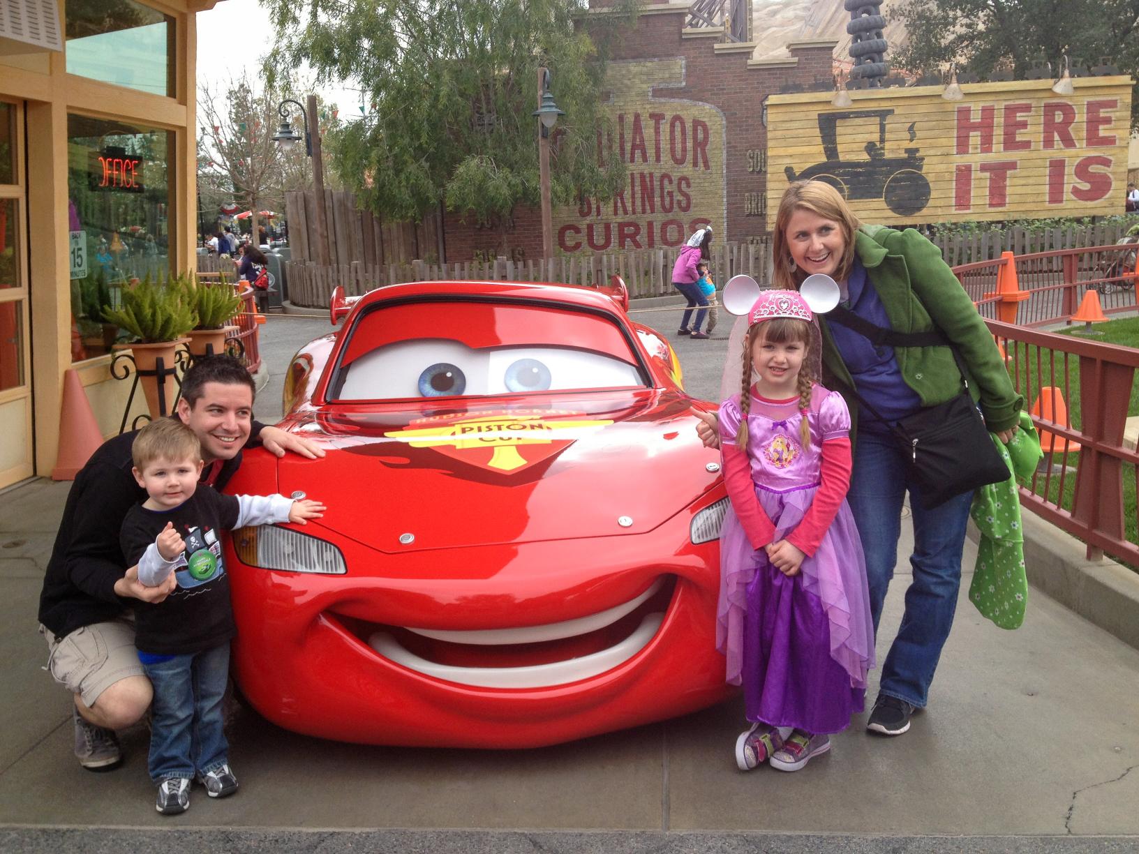 Kids at Guardians of the Galaxy Mission Breakout with Gamora character in Disney California Adventure.