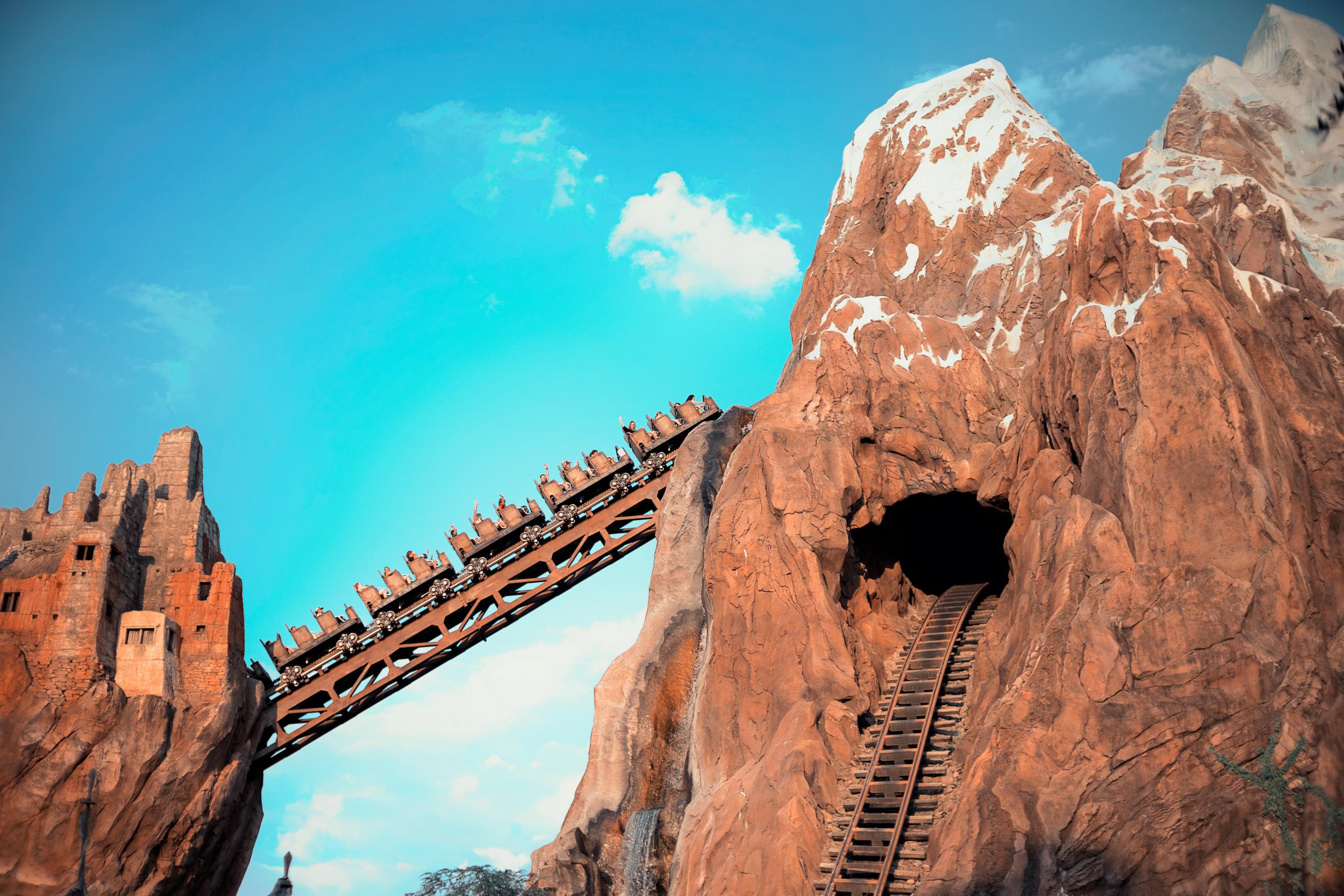 Expedition Everest roller coaster exterior at Disney's Animal Kingdom with the snow-capped mountain structure.